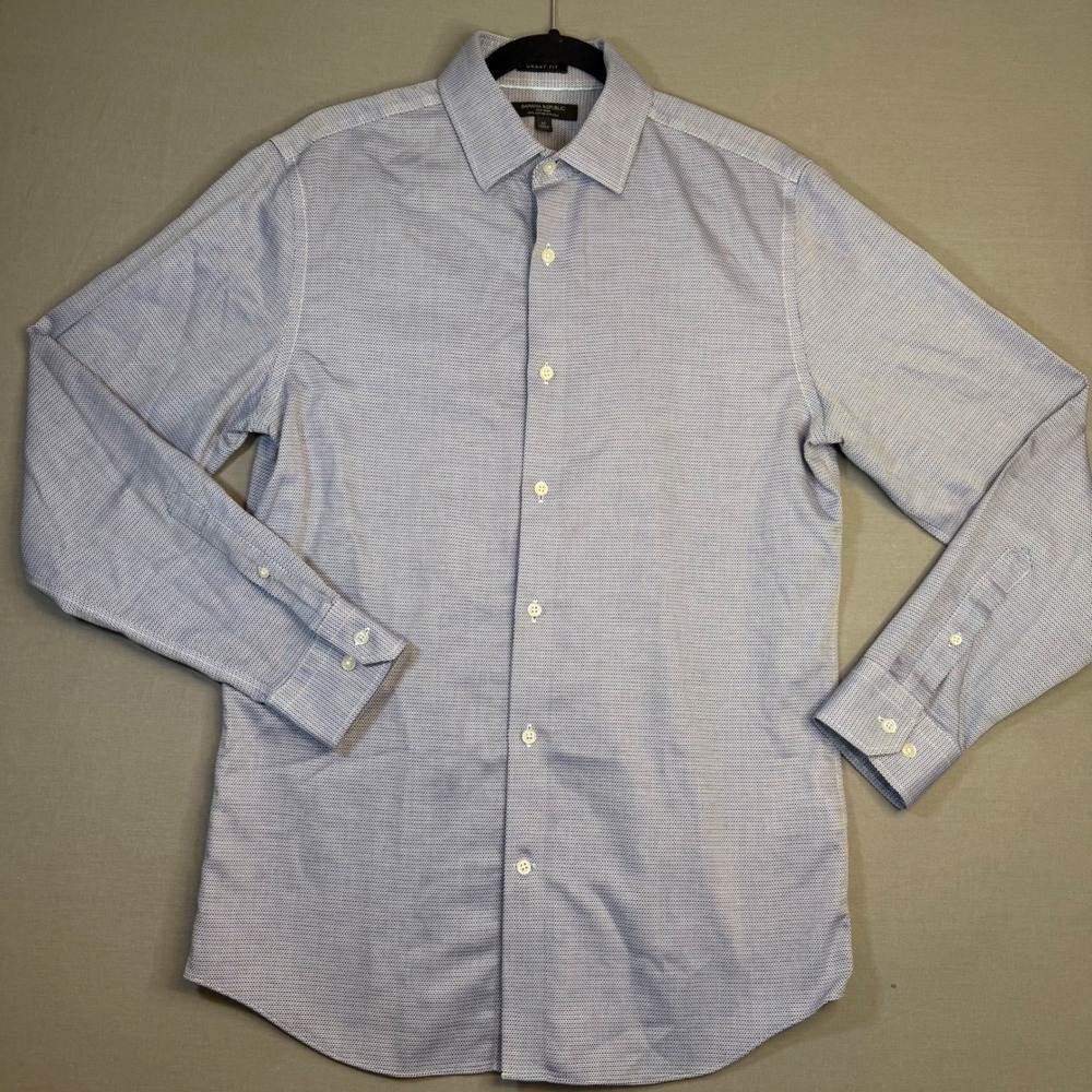 Banana Republic Grant Fit Mens M Cotton Stretch Blue Micro Pattern Shirt - Picture 1 of 6